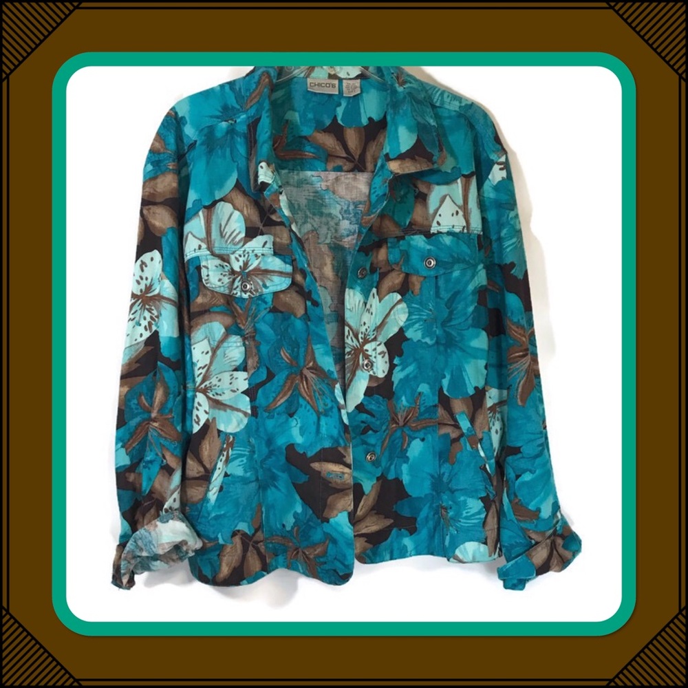 Chico’s lightweight linen blend floral jacket